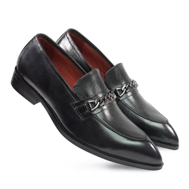 DDESIRE HORSEBIT POINTER MAN MOCASSION BLACK LEATHER SHOES