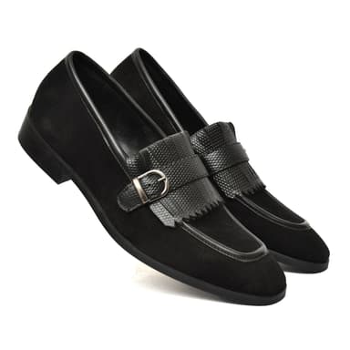 Black  Sued Loafer Flap strap Shoes